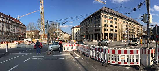 Das zweite Erweiterungsbauwerk entsteht an den nördlichen Enden der beiden U1/U2-Bahnsteige (Sonnenstraße, direkt am Sendlinger-Tor-Platz) (©Foto: Martin Schmitz)